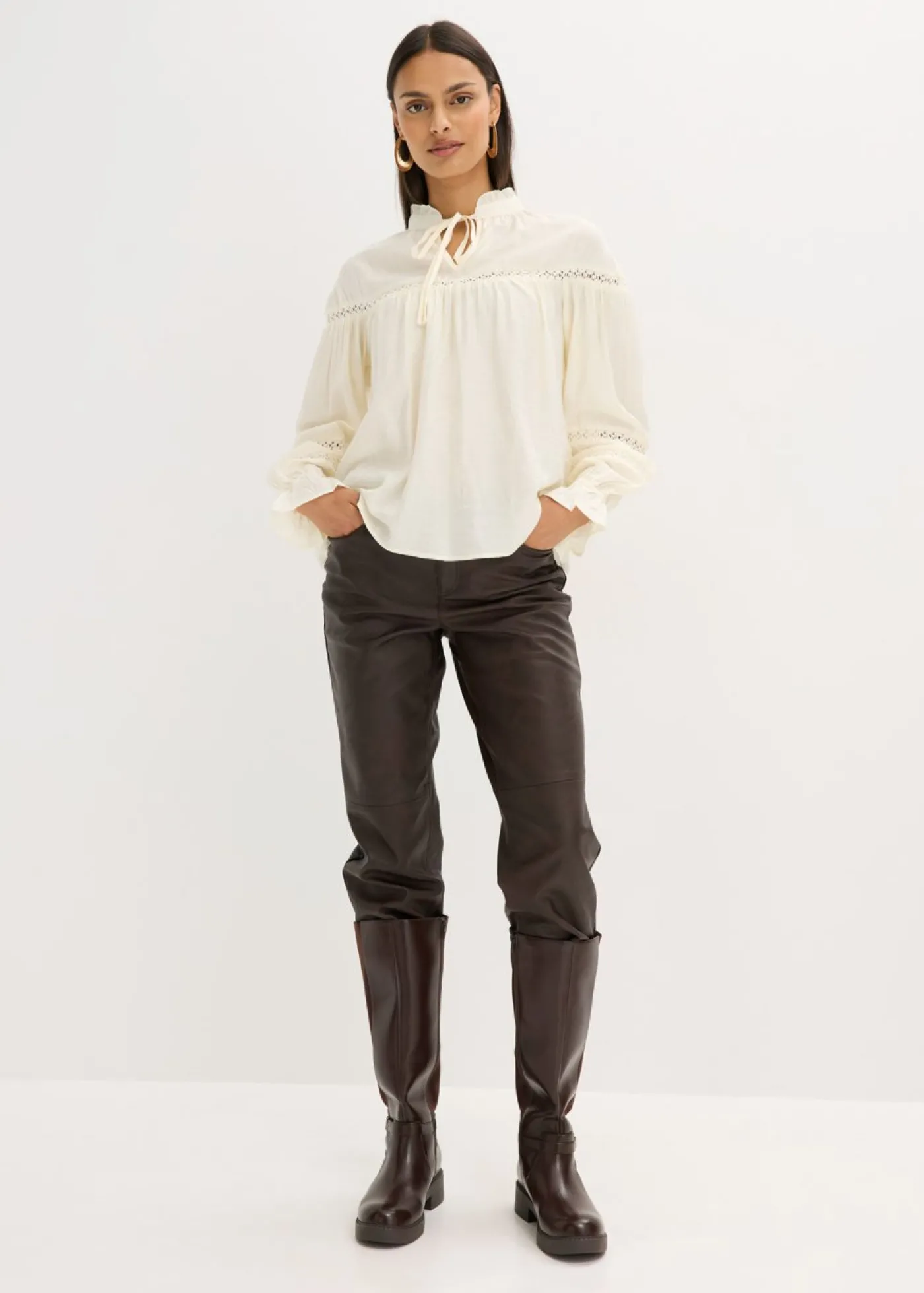 bonprix bonprix Blusa de mezcla de viscosa fina blanco perla Sale