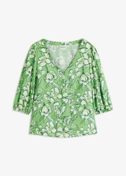 bonprix bonprix Blusa de mezcla de viscosa fluida Verde trébol de flores Clearance
