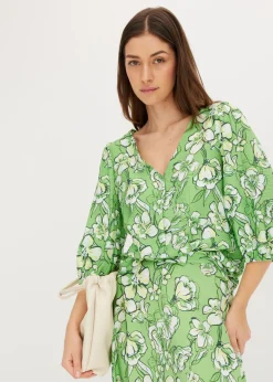 bonprix bonprix Blusa de mezcla de viscosa fluida Verde trébol de flores Clearance