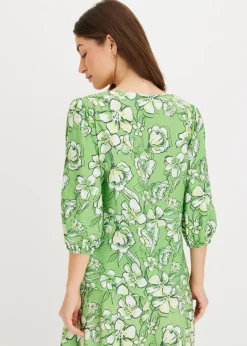 bonprix bonprix Blusa de mezcla de viscosa fluida Verde trébol de flores Clearance