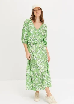 bonprix bonprix Blusa de mezcla de viscosa fluida Verde trébol de flores Clearance