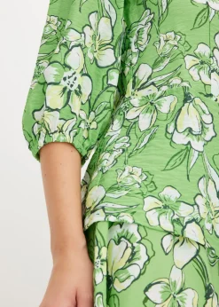 bonprix bonprix Blusa de mezcla de viscosa fluida Verde trébol de flores Clearance