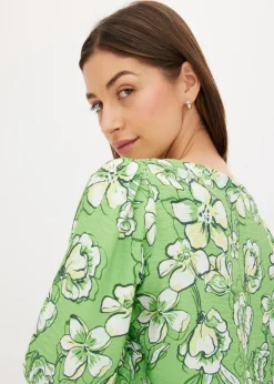 bonprix bonprix Blusa de mezcla de viscosa fluida Verde trébol de flores Clearance