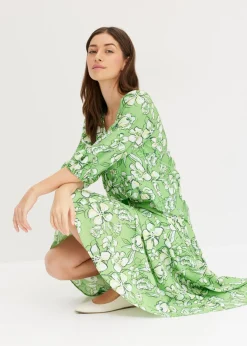 bonprix bonprix Blusa de mezcla de viscosa fluida Verde trébol de flores Clearance
