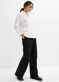 bonprix bonprix Blusa de mezcla de viscosa con bolsillos Blanco Outlet