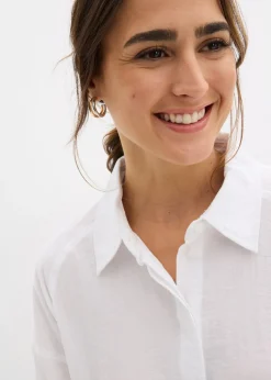 bonprix bonprix Blusa de mezcla de viscosa con bolsillos Blanco Outlet