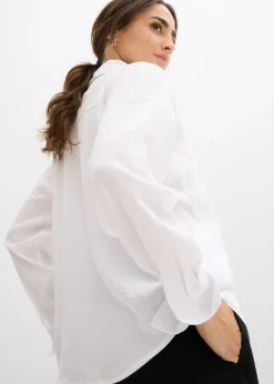 bonprix bonprix Blusa de mezcla de viscosa con bolsillos Blanco Outlet