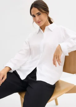 bonprix bonprix Blusa de mezcla de viscosa con bolsillos Blanco Outlet