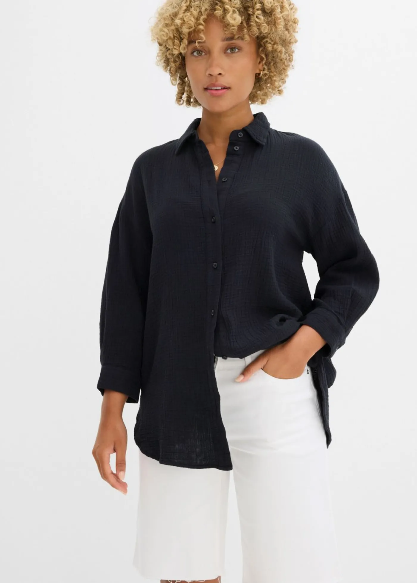 bonprix bonprix Blusa de muselina Negro Hot