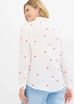 bonprix bonprix Blusa de muselina con corazones Blanco-fresa Discount