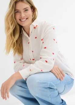 bonprix bonprix Blusa de muselina con corazones Blanco-fresa Discount