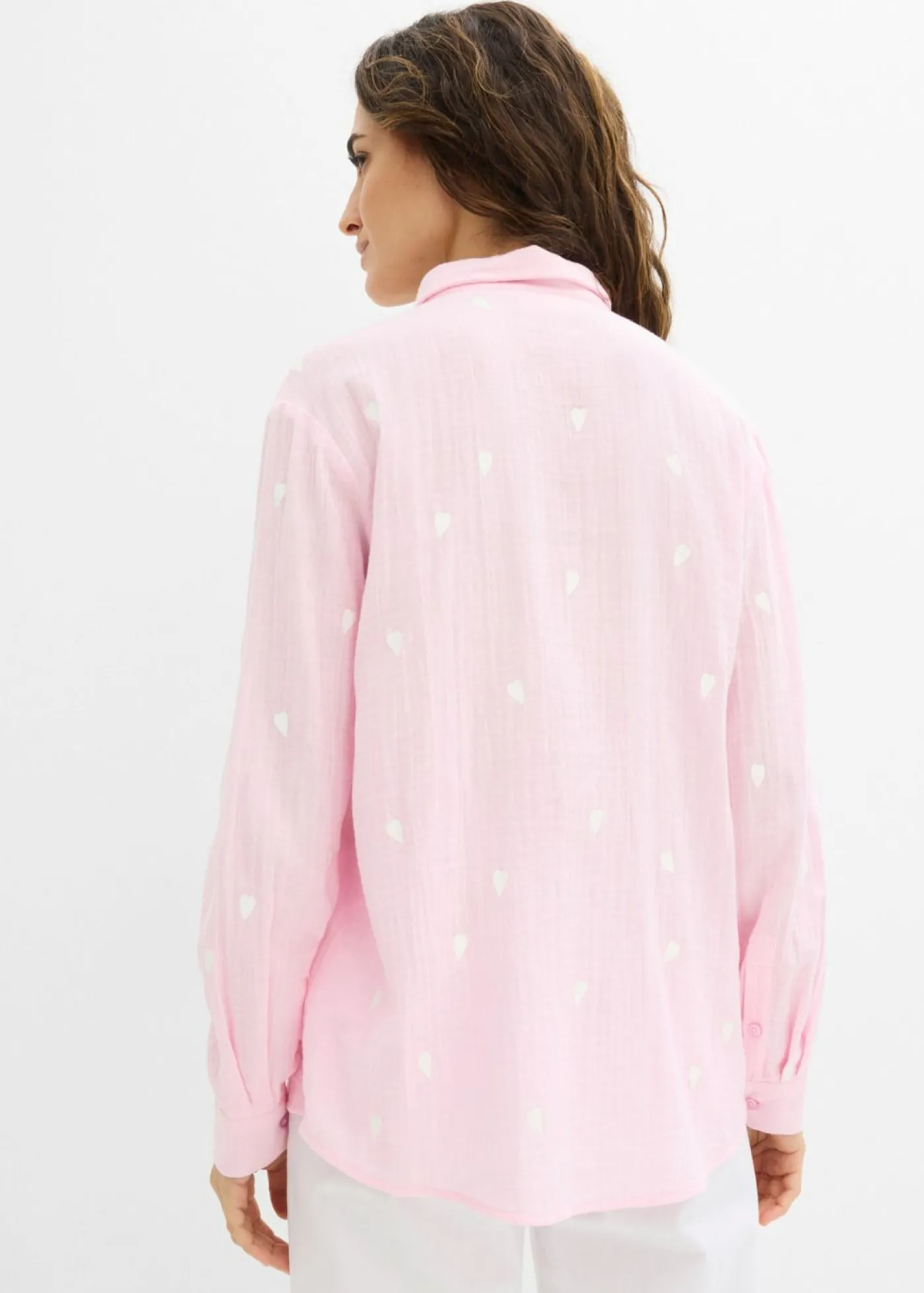 bonprix bonprix Blusa de muselina con corazones rosa cristal-blanco Sale
