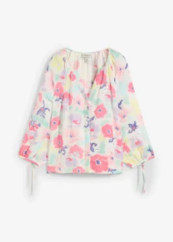 bonprix bonprix Blusa de muselina de algodón puro multicolor con flores Sale