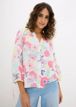 bonprix bonprix Blusa de muselina de algodón puro multicolor con flores Sale