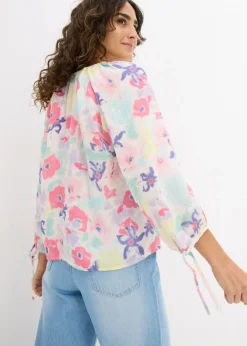 bonprix bonprix Blusa de muselina de algodón puro multicolor con flores Sale