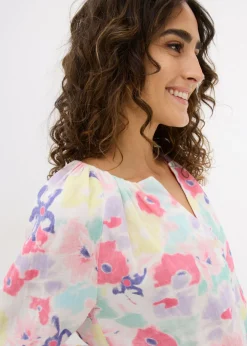 bonprix bonprix Blusa de muselina de algodón puro multicolor con flores Sale
