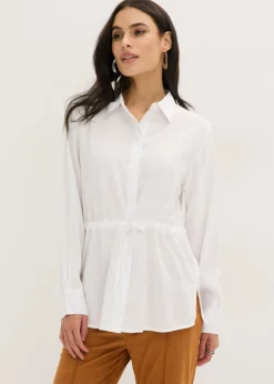 bonprix bonprix Blusa de popelín con pliegues Blanco Best