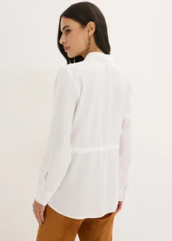 bonprix bonprix Blusa de popelín con pliegues Blanco Best