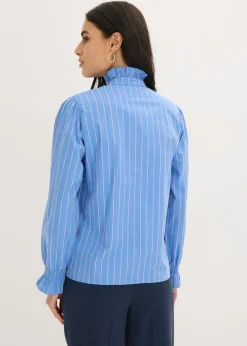 bonprix bonprix Blusa de popelín con volantes en el cuello Azul provenzal/blanco/pink lady de rayas Clearance