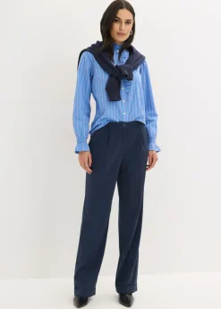 bonprix bonprix Blusa de popelín con volantes en el cuello Azul provenzal/blanco/pink lady de rayas Clearance