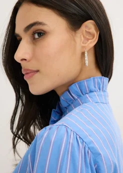 bonprix bonprix Blusa de popelín con volantes en el cuello Azul provenzal/blanco/pink lady de rayas Clearance