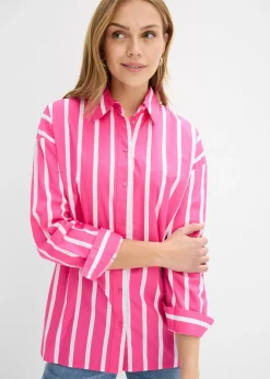 bonprix bonprix Blusa de popelín de algodón pink lady-blanco-azul pálido rayas verticales Discount