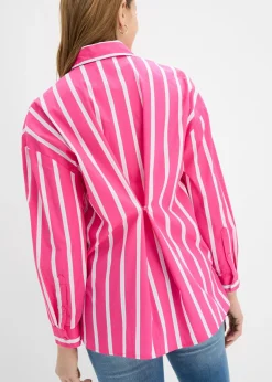 bonprix bonprix Blusa de popelín de algodón pink lady-blanco-azul pálido rayas verticales Discount