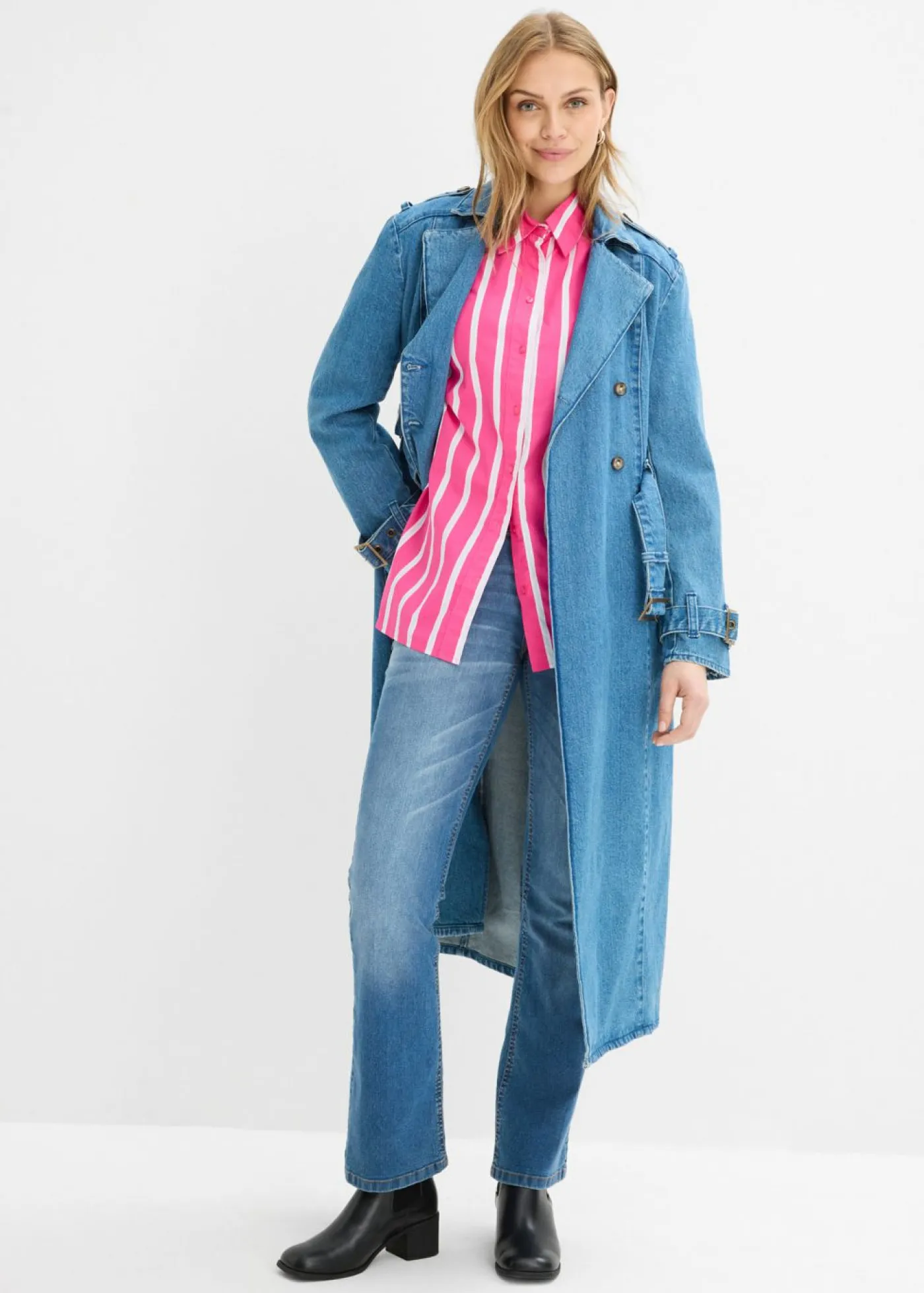 bonprix bonprix Blusa de popelín de algodón pink lady-blanco-azul pálido rayas verticales Discount