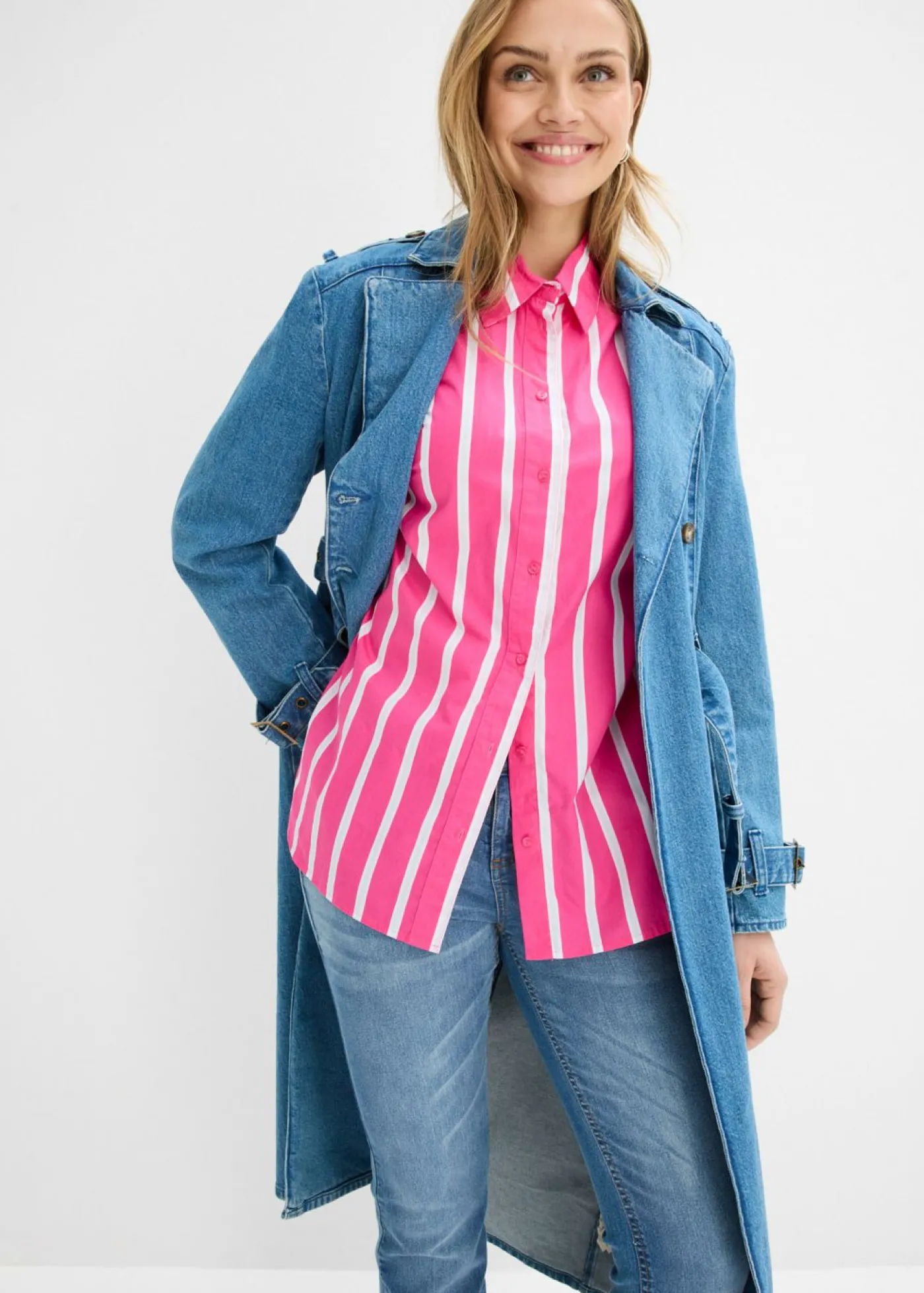 bonprix bonprix Blusa de popelín de algodón pink lady-blanco-azul pálido rayas verticales Discount