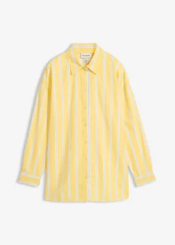 bonprix bonprix Blusa de popelín de algodón amarillo claro-blanco-azul pálido rayas verticales Online