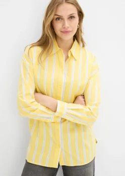 bonprix bonprix Blusa de popelín de algodón amarillo claro-blanco-azul pálido rayas verticales Online