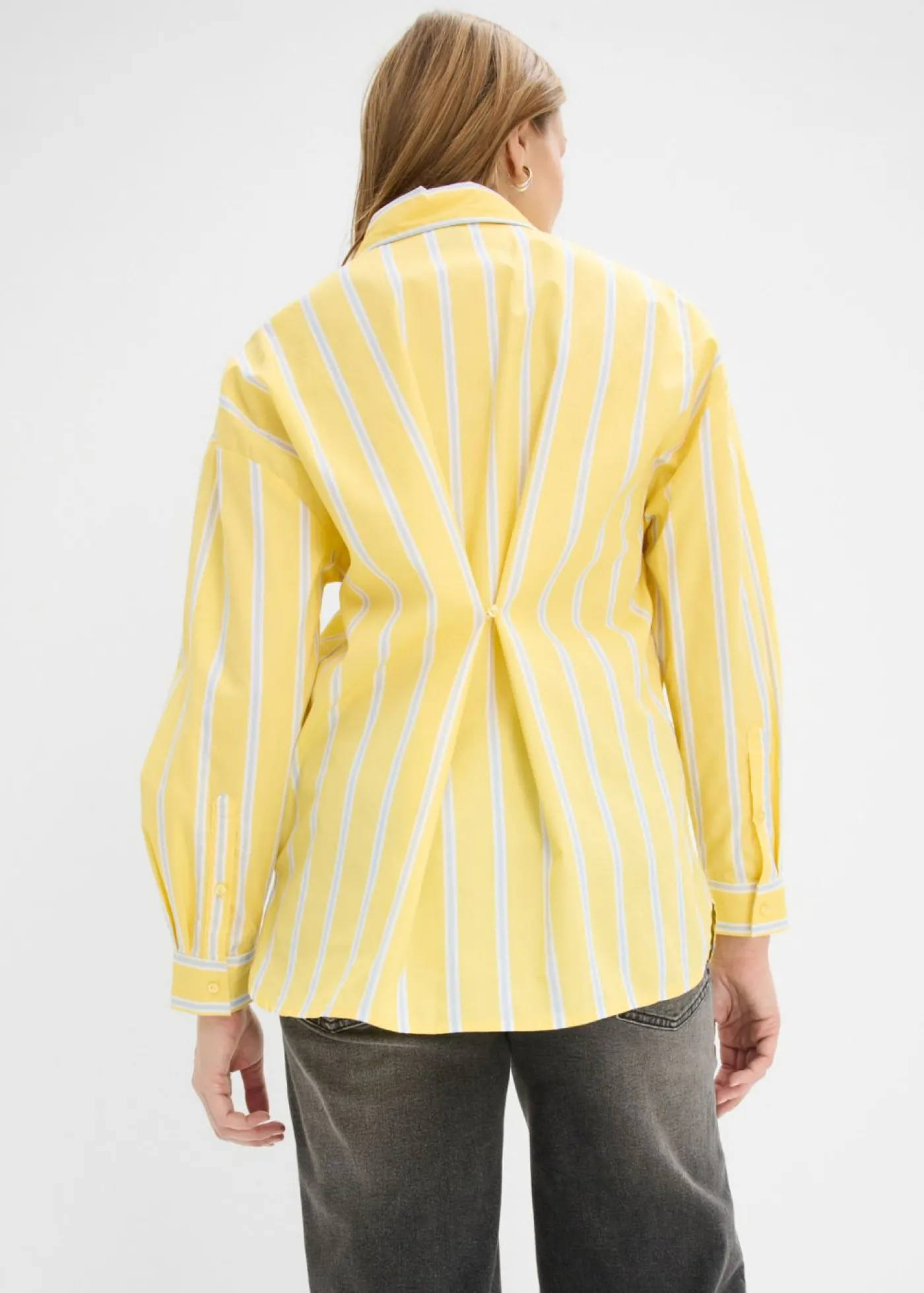bonprix bonprix Blusa de popelín de algodón amarillo claro-blanco-azul pálido rayas verticales Online