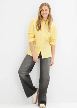 bonprix bonprix Blusa de popelín de algodón amarillo claro-blanco-azul pálido rayas verticales Online