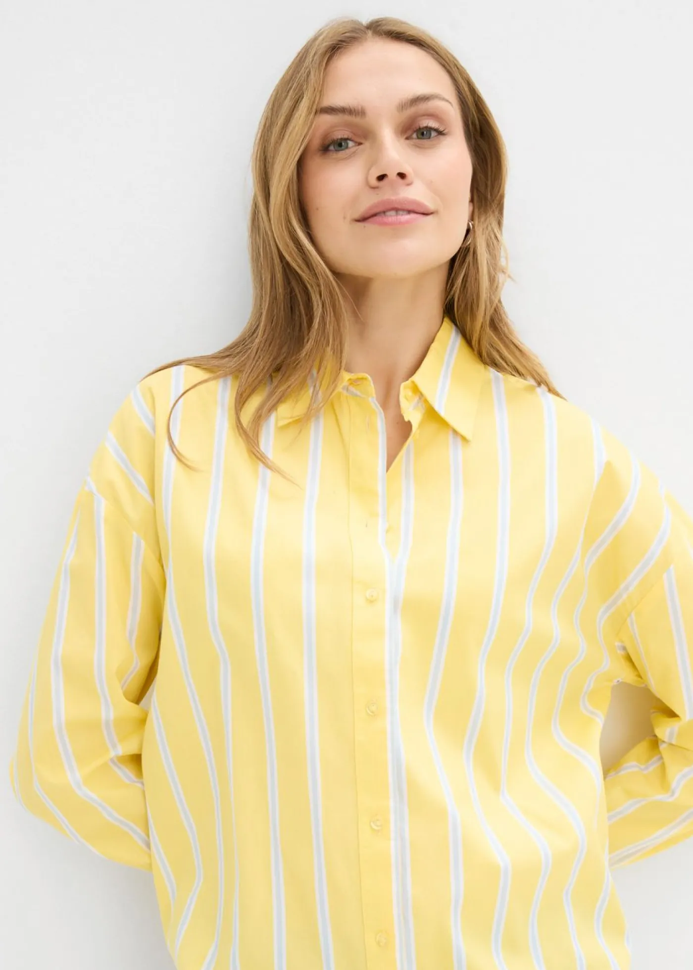 bonprix bonprix Blusa de popelín de algodón amarillo claro-blanco-azul pálido rayas verticales Online