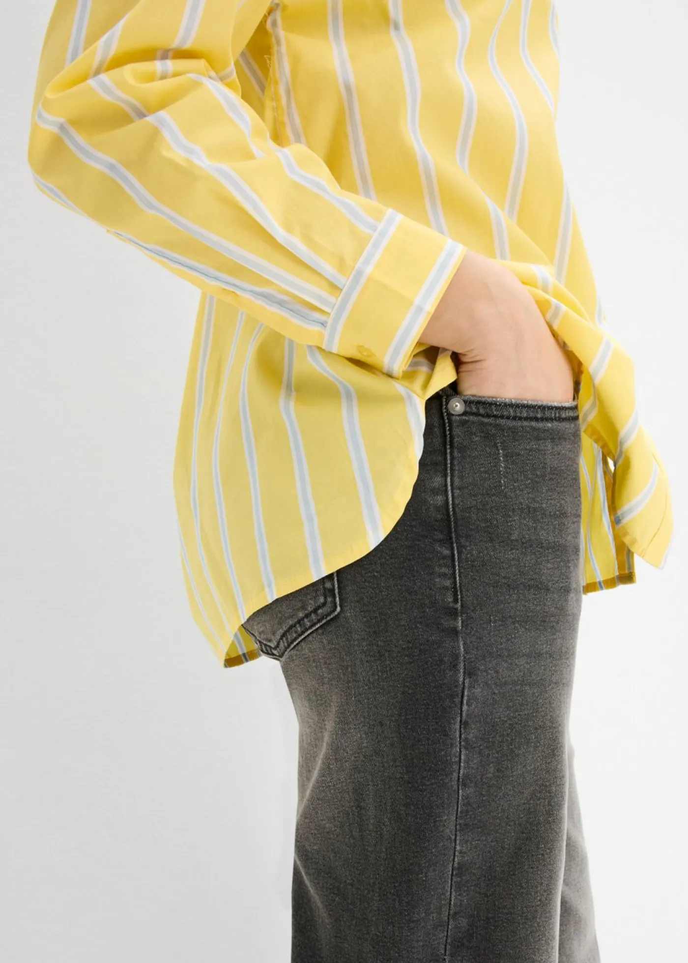 bonprix bonprix Blusa de popelín de algodón amarillo claro-blanco-azul pálido rayas verticales Online