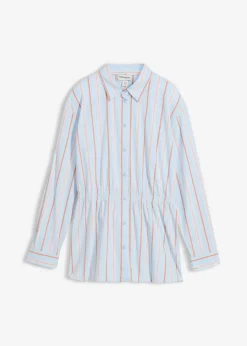 bonprix bonprix Blusa de popelín de algodón elástico azul pálido-blanco-marrón rayas verticales Hot