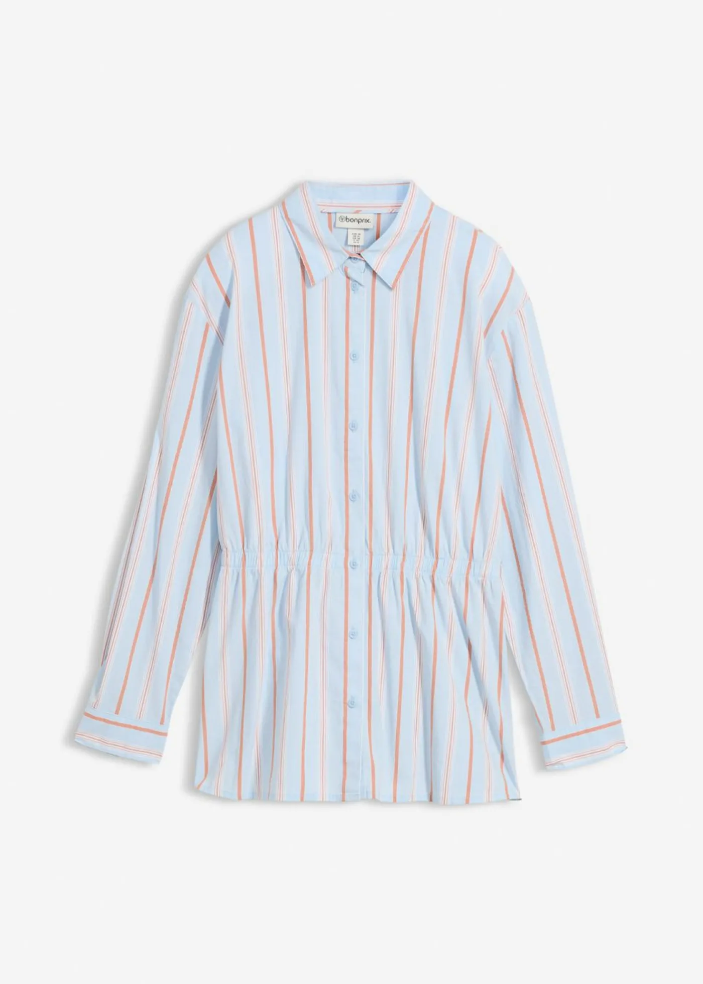 bonprix bonprix Blusa de popelín de algodón elástico azul pálido-blanco-marrón rayas verticales Hot