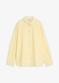 bonprix bonprix Blusa de rayas de algodón orgánico puro blanco-amarillo claro rayas verticales