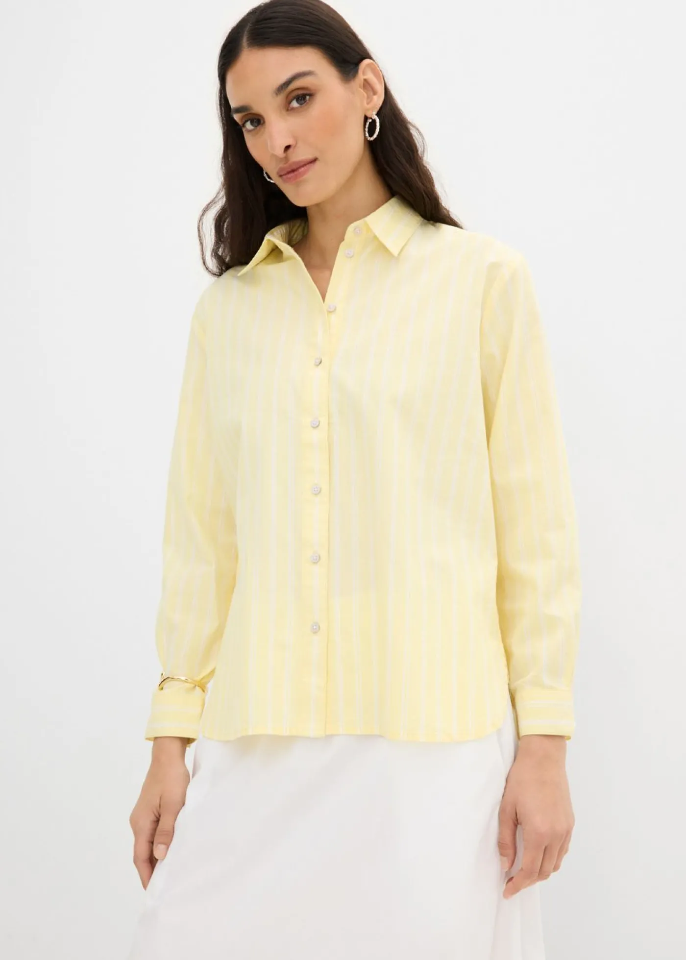 bonprix bonprix Blusa de rayas de algodón orgánico puro blanco-amarillo claro rayas verticales