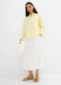 bonprix bonprix Blusa de rayas de algodón orgánico puro blanco-amarillo claro rayas verticales