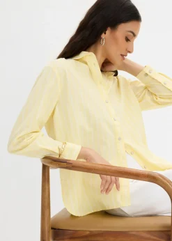 bonprix bonprix Blusa de rayas de algodón orgánico puro blanco-amarillo claro rayas verticales