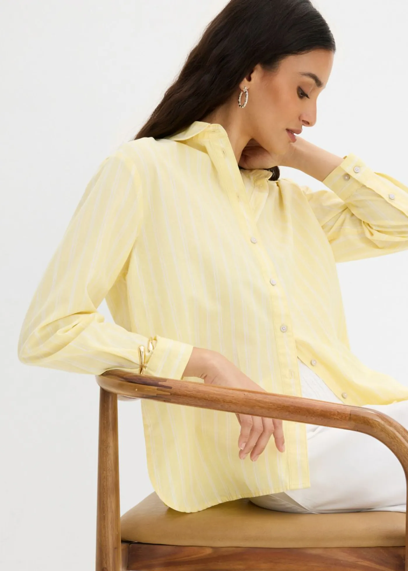 bonprix bonprix Blusa de rayas de algodón orgánico puro blanco-amarillo claro rayas verticales