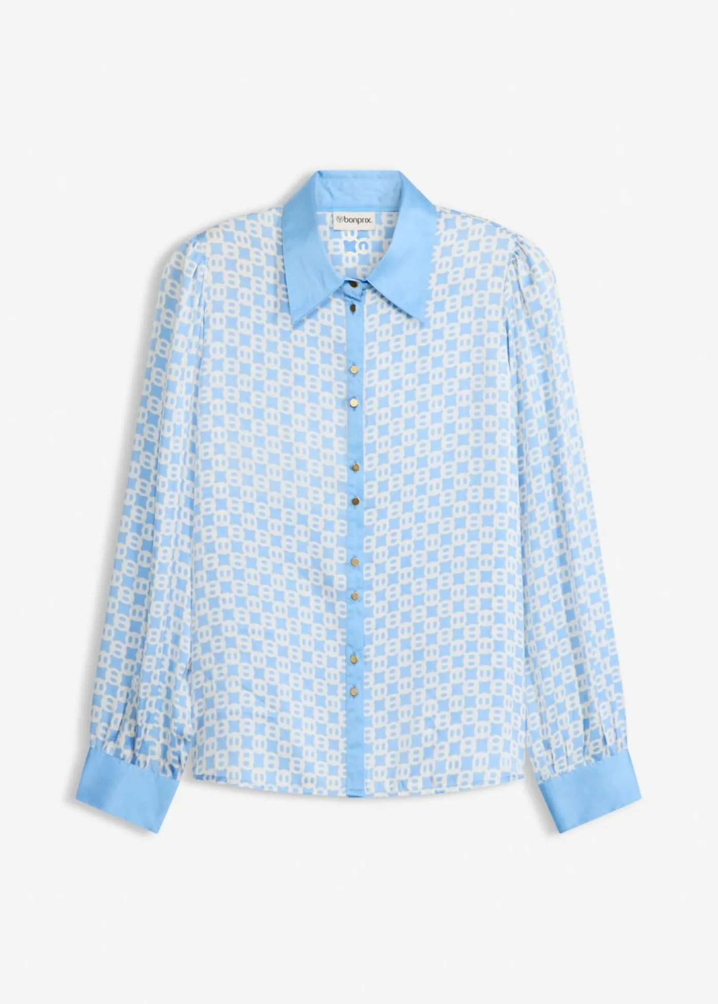 bonprix bonprix Blusa de satén Azul provenzal/beige natural con estampado gráfico Online