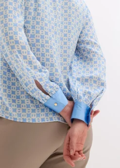 bonprix bonprix Blusa de satén Azul provenzal/beige natural con estampado gráfico Online