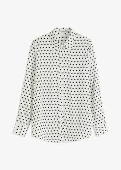 bonprix bonprix Blusa de satén fino blanco-negro, de lunares Outlet