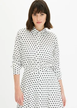 bonprix bonprix Blusa de satén fino blanco-negro, de lunares Outlet