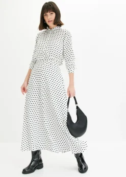 bonprix bonprix Blusa de satén fino blanco-negro, de lunares Outlet