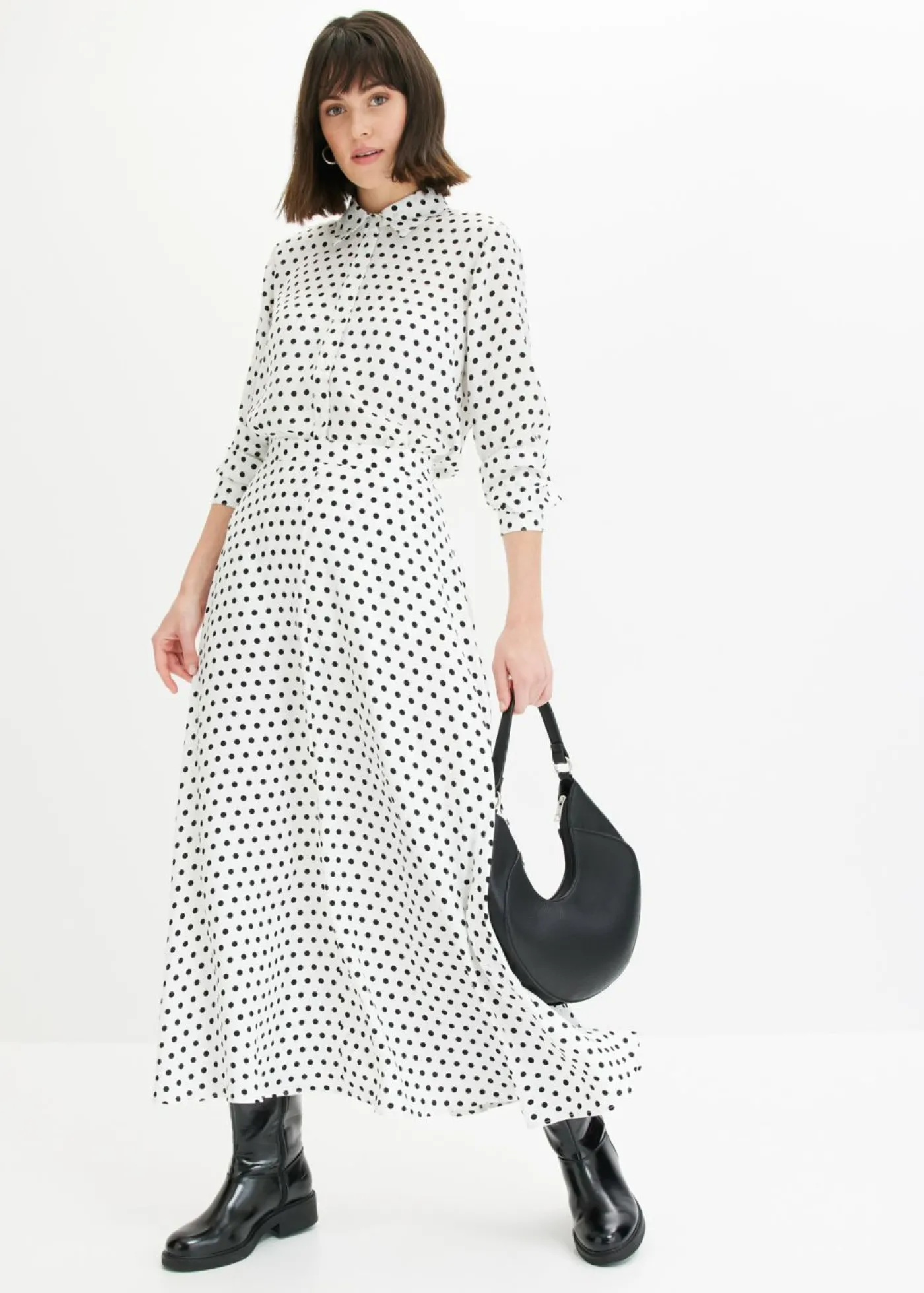 bonprix bonprix Blusa de satén fino blanco-negro, de lunares Outlet