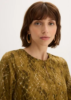 bonprix bonprix Blusa de satén fluido verde oliva/verde tierra estampado Sale