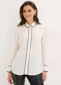 bonprix bonprix Blusa de satén fluido Blanco lana-negro Hot
